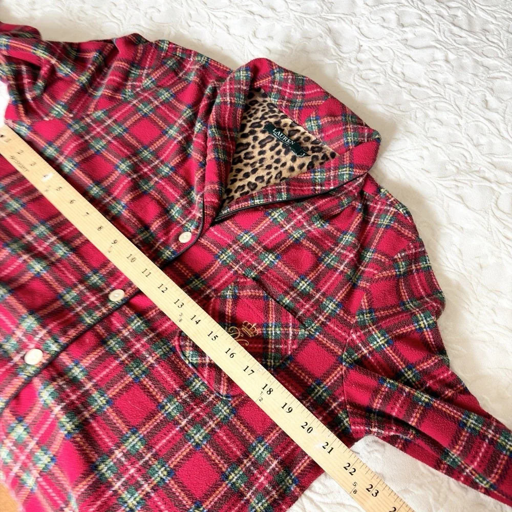 Lauren Ralph LRL Womens L Red Plaid Pajama Set Soft Plush Tartan Christmas